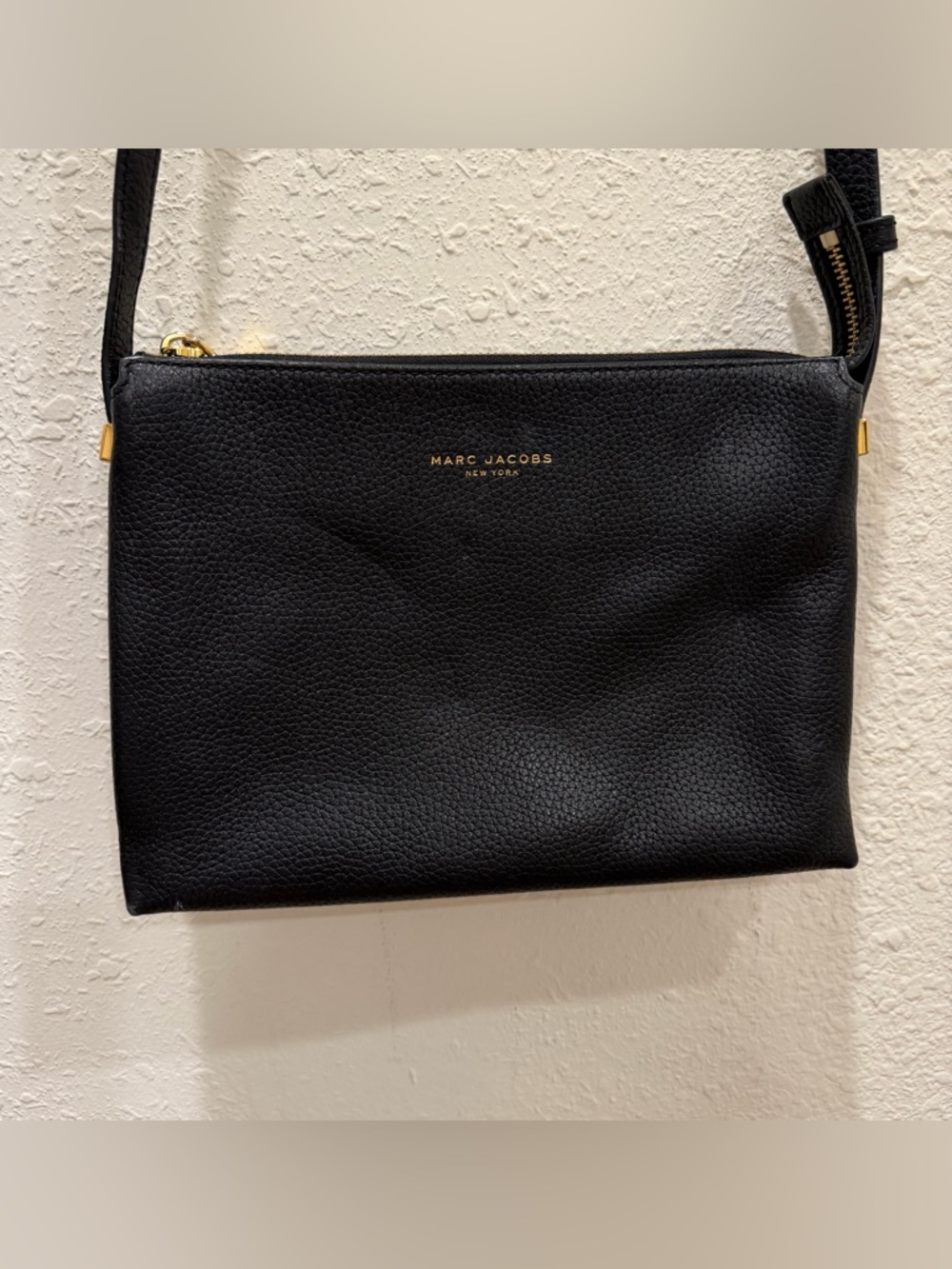 Marc Jacobs Black Pebbled Leather Crossbody with Gold Accents